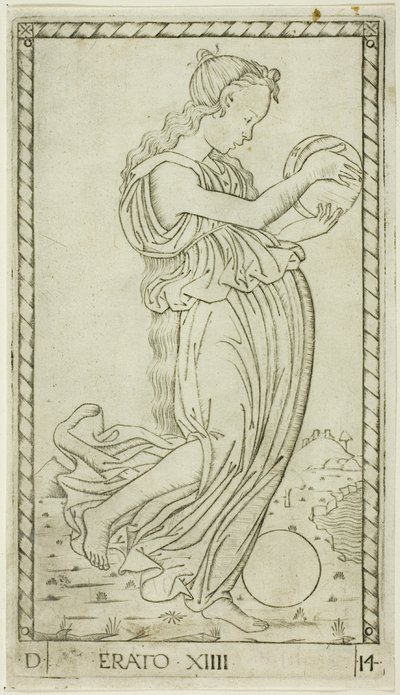 Erato, plate fourteen from Apollo and the Muses by Master of the E Series Tarocchi