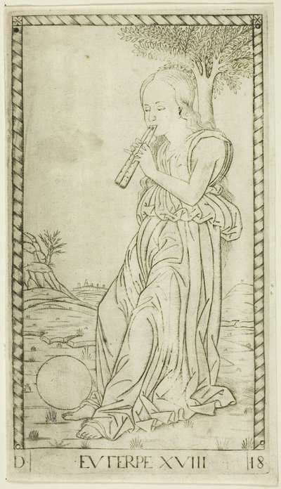Euterpe, plate eighteen from Apollo and the Muses by Master of the E Series Tarocchi