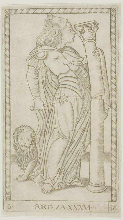 Fortitude (plate 36 from Genii and Virtues) by Master of the E Series Tarocchi