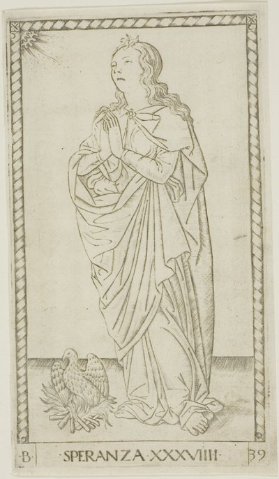 Hope, plate 39 from Genii and Virtues by Master of the E Series Tarocchi