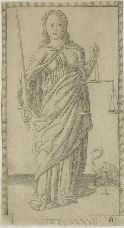 Justice, plate 37 from Genii and Virtues by Master of the E Series Tarocchi