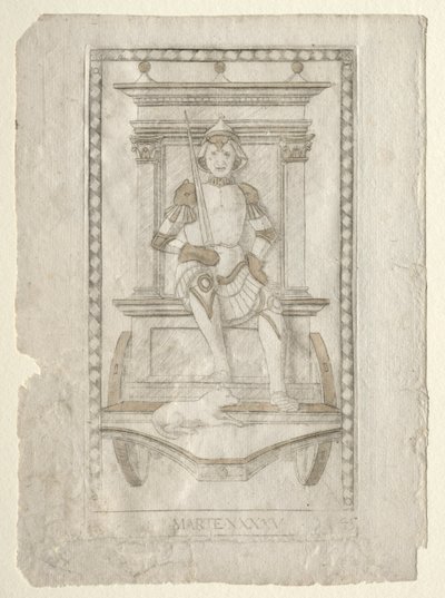 Mars from the Tarocchi, Series A: Firmaments of the Universe, #45, before 1467 by Master of the E Series Tarocchi