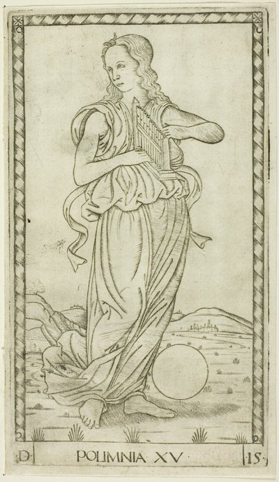 Polyhymnia, plate fifteen from Apollo and the Muses by Master of the E Series Tarocchi