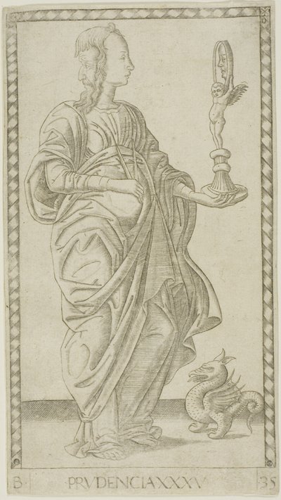 Prudence, plate 35 from Genii and Virtues by Master of the E Series Tarocchi