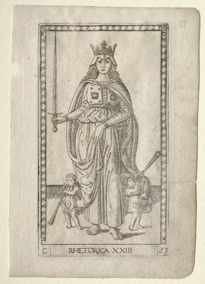 Rhetoric from the Tarocchi, series C: Liberal Arts, #23 by Master of the E Series Tarocchi
