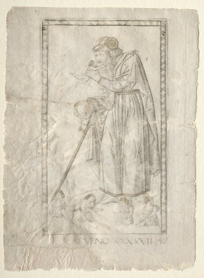 Saturn from the Tarocchi, Series A: Firmaments of the Universe, #47 by Master of the E Series Tarocchi