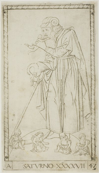 Saturn, plate 47 from Planets and Spheres by Master of the E Series Tarocchi