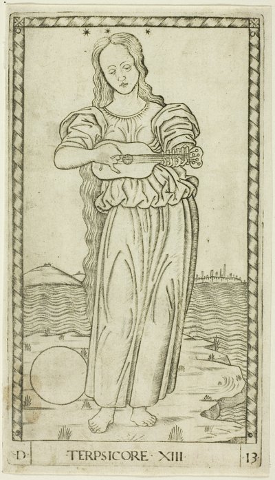 Terpsichore, Plate Thirteen from Apollo and the Muses by Master of the E Series Tarocchi