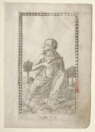 Thalia comedy, pastoral poetry from the Tarocchi series D..., before 1467 by Master of the E Series Tarocchi