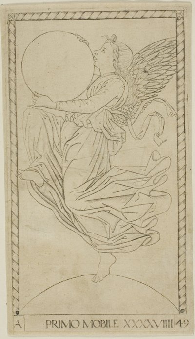 The Angel of the Ninth Sphere, or Primum Mobile, plate 49 from Planets and Spheres by Master of the E Series Tarocchi
