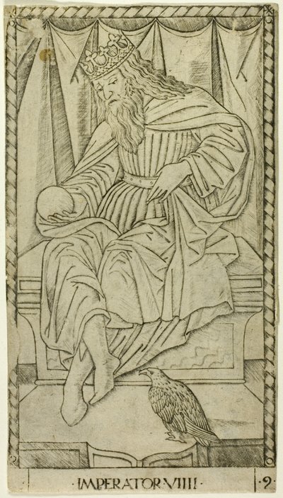 The Emperor, plate nine of The Ranks and Conditions of Man by Master of the E Series Tarocchi