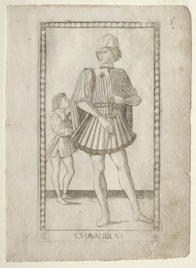 The Knight from the Tarocchi, series E: Conditions of Man, #6, before 1467 by Master of the E Series Tarocchi