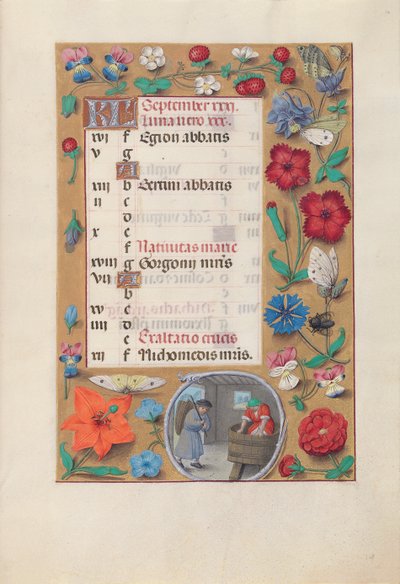 Hours of Queen Isabella the Catholic, Queen of Spain: Fol. 10r, September, c. 1500 by Master of the First Prayerbook of Maximillian