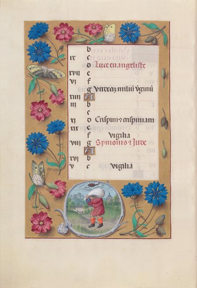 Hours of Queen Isabella the Catholic, Queen of Spain: Fol. 11v, October by Master of the First Prayerbook of Maximillian