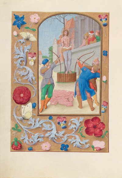 Hours of Queen Isabella the Catholic, Queen of Spain: Fol. 177v, St. Sebastian, c. 1500 by Master of the First Prayerbook of Maximillian