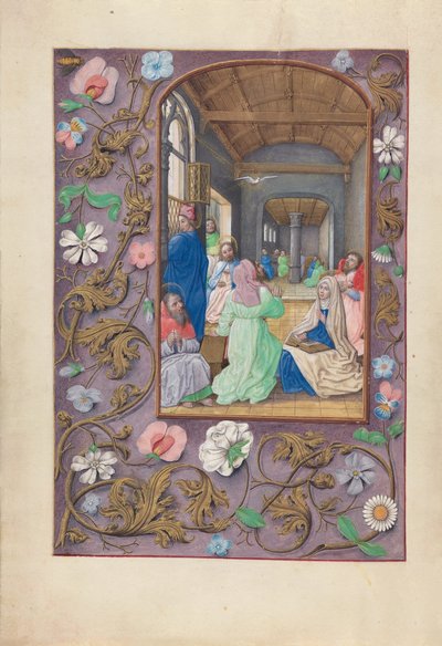 Hours of Queen Isabella the Catholic, Queen of Spain: Fol. 31v, Pentecost by Master of the First Prayerbook of Maximillian