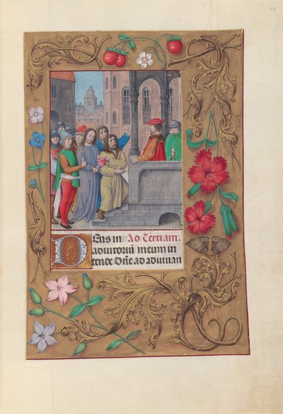 Hours of Queen Isabella the Catholic, Queen of Spain: Fol. 63r, Christ before Pilate by Master of the First Prayerbook of Maximillian