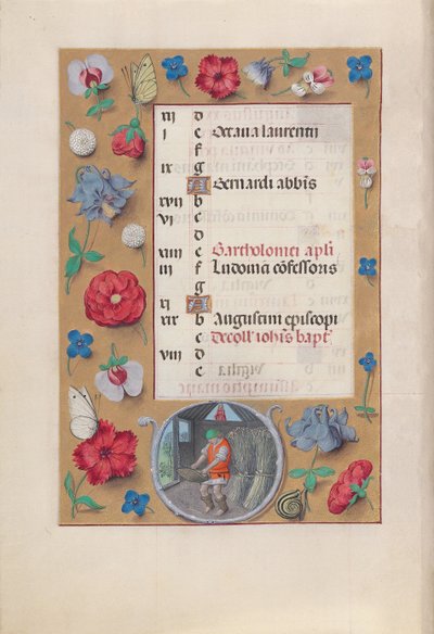 Hours of Queen Isabella the Catholic, Queen of Spain: Fol. 9v, August, c. 1500 by Master of the First Prayerbook of Maximillian