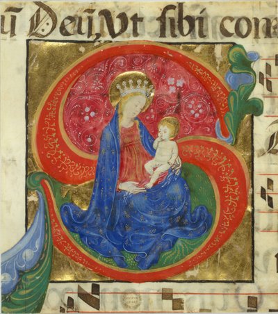 Manuscript Illumination with the Virgin and Child in an Initial S, from an Antiphonary by Master of the Franciscan Breviary