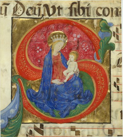 Manuscript Illumination with the Virgin and Child in an Initial S..., mid-15th century by Master of the Franciscan Breviary