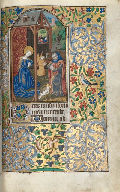Book of Hours (Use of Rouen): fol. 56r, Adoration with Shepherds/Nativity by Master of the Geneva Latini