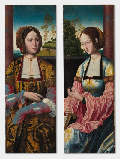 Saint Catherine and Saint Barbara pair by Master of the Holy Blood