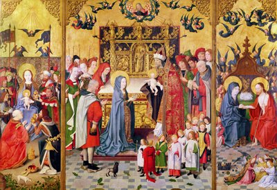 Altarpiece of the Seven Joys of the Virgin, Depicting the Adoration of the Magi, The Presentation in the Temple and Christ Appearing to Mary, c.1480 by Master of the Holy Family