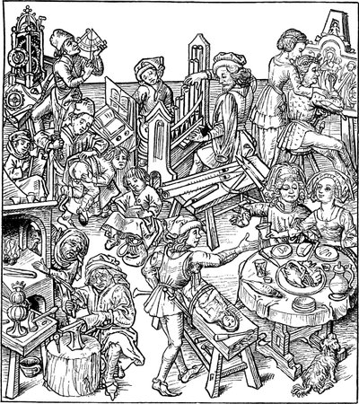 Mercury and His Children. Illustration from the Housebook by Master of the Housebook