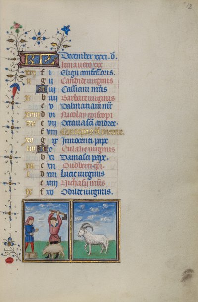 Calendar Page for December; Slaughtering a Pig; Capricorn by Master of the Lee Hours