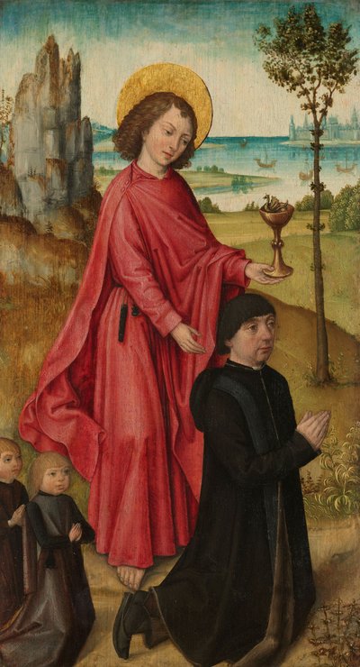 A Donor and His Two Sons with Saint John the Evangelist by Master of the Legend of Saint Ursula