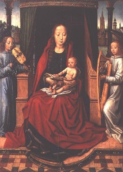 Madonna and Child with Two Musical Angels by Master of The Legend of St. Lucy