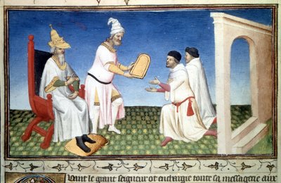 Marco and Mattia Polo receiving donations from Kubilay Khan, - Miniature taken from 