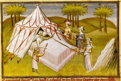 Genghis Khan on His Deathbed Giving His Last Recommendations to His Sons, c.1410 (Miniature) by Master of the Mazarine