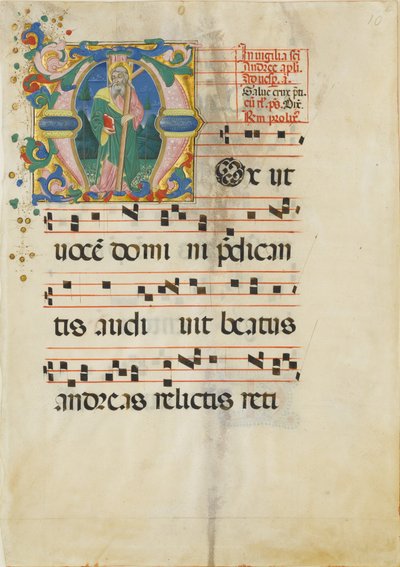 Manuscript Leaf with the Feast of Saint Andrew in an Initial M by Master of the Riccardiana Lactantius