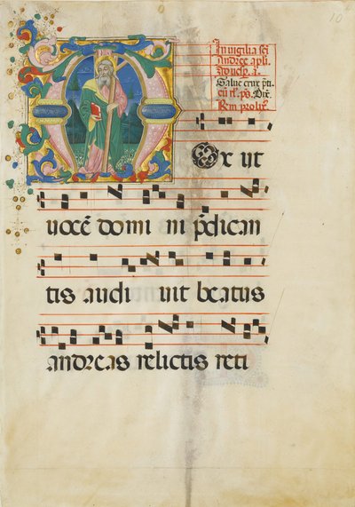 Manuscript Leaf with the Feast of Saint Andrew in an Initial M, second half 15th century by Master of the Riccardiana Lactantius