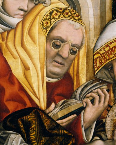 Priest wearing glasses (detail) by Master of the Tucher Altarpiece