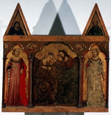 Triptych: Coronation of the Virgin Flanked by Two Saints by Master of the Urbino Coronation