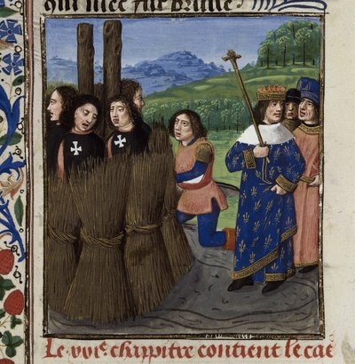 The Burning of Templars from De casibus virorum illustrium by Giovanni Boccaccio by Master of the White inscriptions