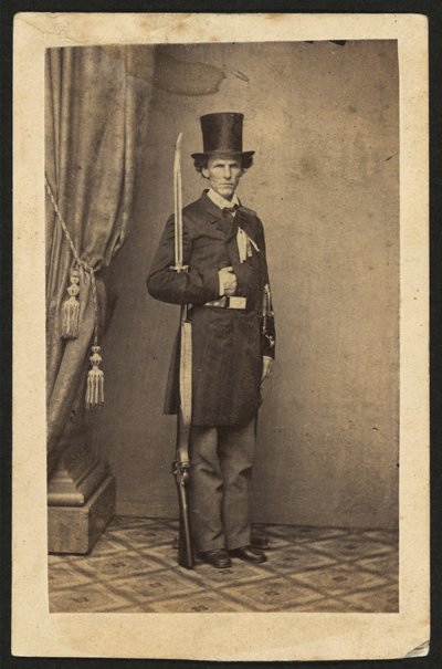 James Henry Lane (1814-1866), politician and leader of the Free State Party of Kansas, full-length portrait, with gun (sepia photo) by Mathew B. Brady