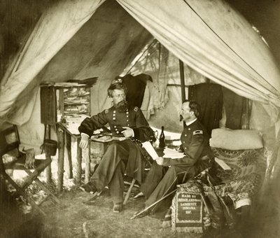 General Jefferson C. Davis & Officer Seated in a Tent, pub.1861 by Mathew and studio Brady