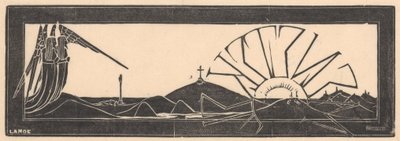 Winged Figures in a Hilly Landscape by Mathieu Lauweriks