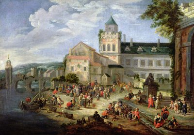 Market on the Banks of a River by Mathys Schoevaerdts