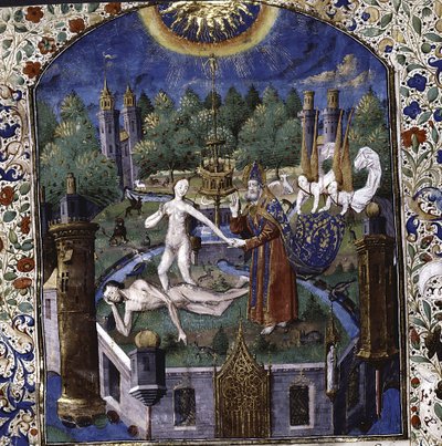 The creation of Eve from the body of the sleeping Adam From De cleres et nobles femmes by Giovanni Boccaccio by Maître François