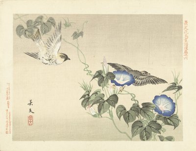 Two Birds Flying by Blue Morning Glory (series title) by Matsumura Keibun