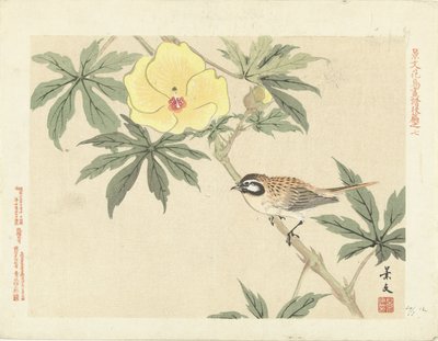 Bird on Branch with Yellow Flower by Matsumura Keibun