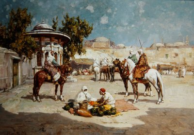 Arab Warriors in a Market Square, c.1910 by Matteo Da Angelo Rossotti
