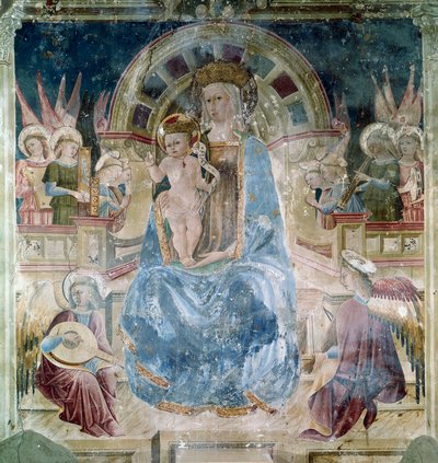 Virgin and Child Surrounded by Saints and Angels. Fresco by Matteo da Gualdo (ca. 1435-1507) Basilica of Saint Francois (San Francesco), Chiesa Superiore, Assisi by Matteo da Gualdo