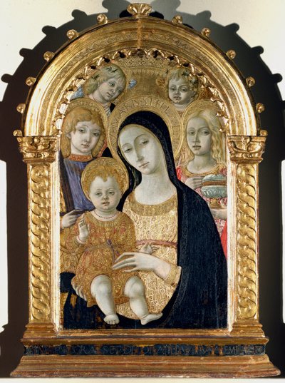 Virgin with Jesus child, Saint Michael, Saint Mary Magdalene by Matteo di Giovanni di Bartolo