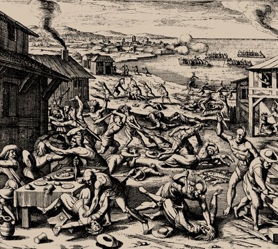 Powhatan Attack on 22 March 1622 by Matthaus the Elder Merian