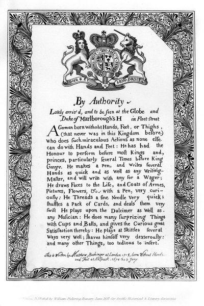 Calligraphic Exhibition Bill of Matthew Buchinger, Dwarf of Nurnburg by Matthew Buchinger